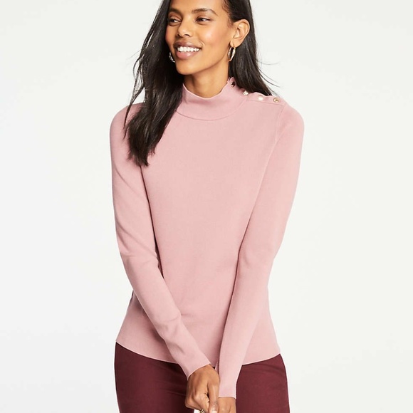 Ann Taylor Turtleneck Pink Button 